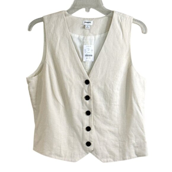 J. Crew Women's Button Front Linen Vest Natural Size 8 NWT - Picture 3 of 7